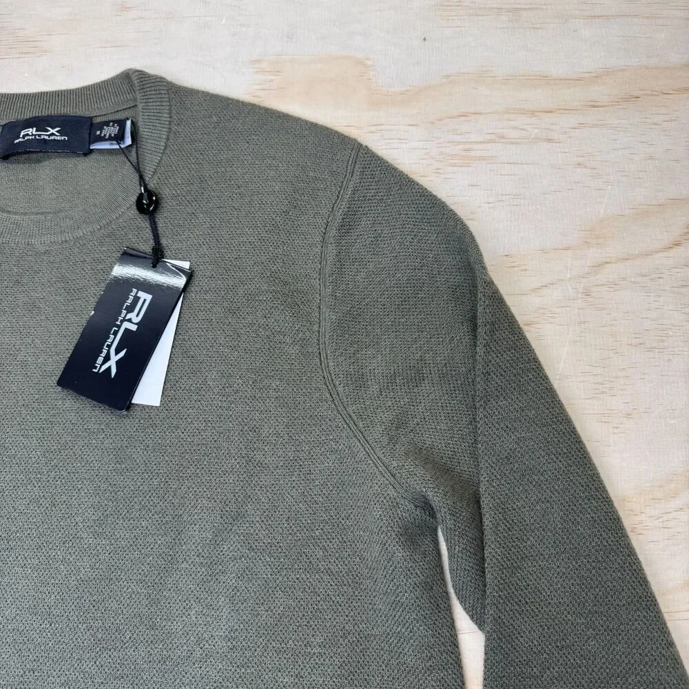 NEW RLX Ralph Lauren 100% Cashmere Crewneck Olive Green Sweater MD